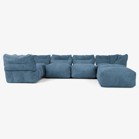 5-personers Modulsofa med Chaiselong - Klassisk Jernbanefløjl Navy 01