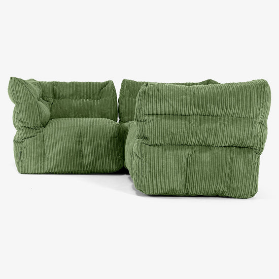3-personers Modulsofa Hjørnesofa - Klassisk Jernbanefløjl Skovgrøn 02