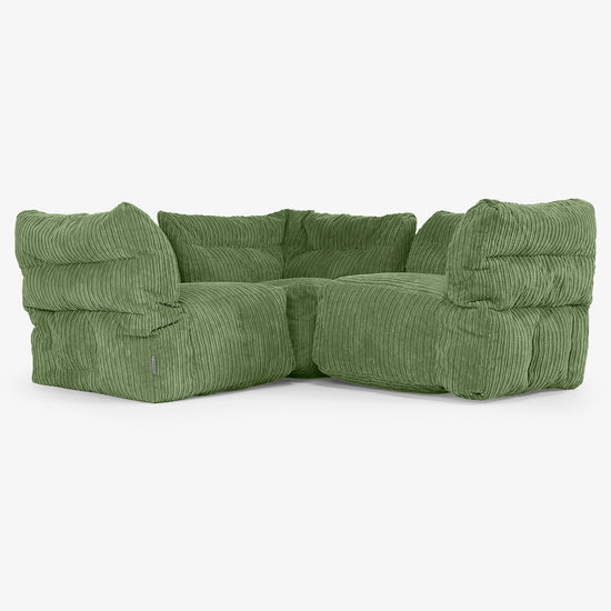 3-personers Modulsofa Hjørnesofa - Klassisk Jernbanefløjl Skovgrøn 01