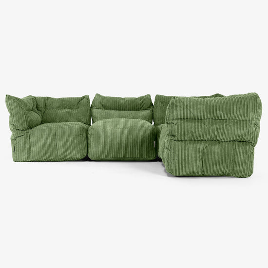4-personers Modulsofa Hjørnesofa - Klassisk Jernbanefløjl Skovgrøn 02