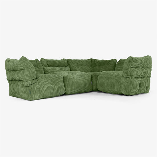 4-personers Modulsofa Hjørnesofa - Klassisk Jernbanefløjl Skovgrøn 01