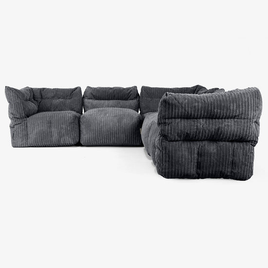 5-personers Modulsofa Hjørnesofa - Klassisk Jernbanefløjl Sort 02