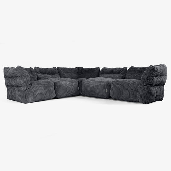5-personers Modulsofa Hjørnesofa - Klassisk Jernbanefløjl Sort 01