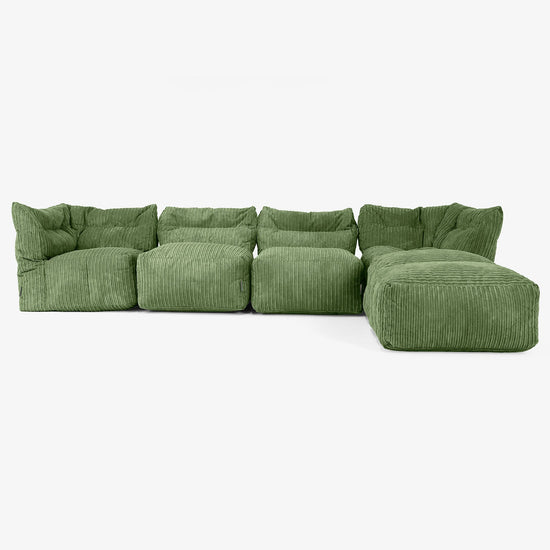 4-personers Modulsofa med Chaiselong - Klassisk Jernbanefløjl Skovgrøn 01