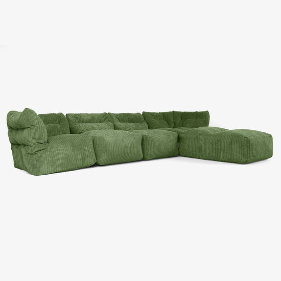 4-personers Modulsofa med Chaiselong - Klassisk Jernbanefløjl Skovgrøn 02
