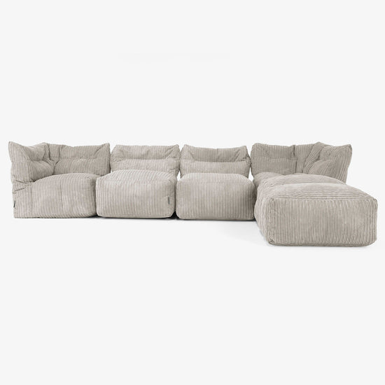 4-personers Modulsofa med Chaiselong - Klassisk Jernbanefløjl Mink 01