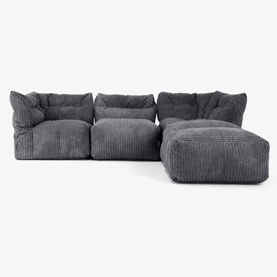 3-personers Modulsofa med Chaiselong og Armlæn - Klassisk Jernbanefløjl Sort 01