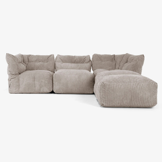 3-personers Modulsofa med Chaiselong og Armlæn - Klassisk Jernbanefløjl Duegrå 01