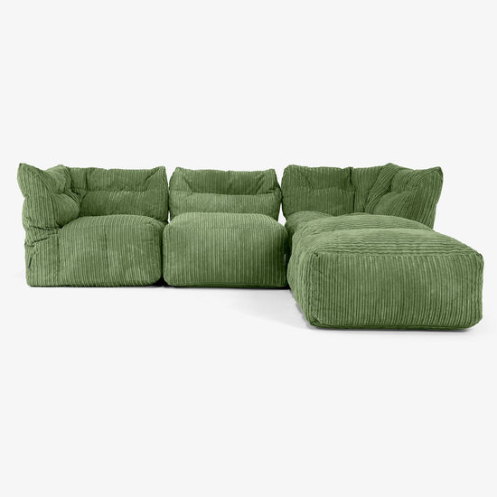 3-personers Modulsofa med Chaiselong og Armlæn - Klassisk Jernbanefløjl Skovgrøn 01