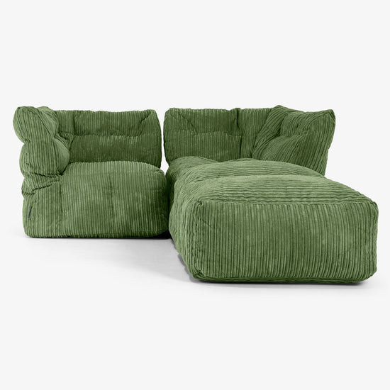 2-personers Modulsofa med Chaiselong - Klassisk Jernbanefløjl Skovgrøn 01