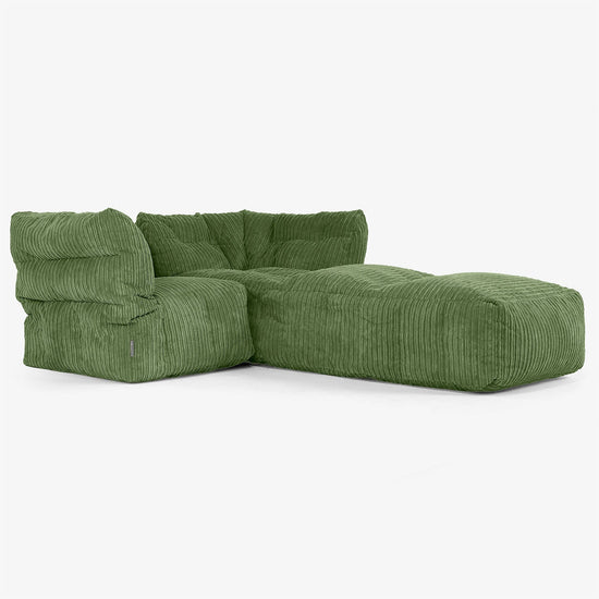 2-personers Modulsofa med Chaiselong - Klassisk Jernbanefløjl Skovgrøn 02