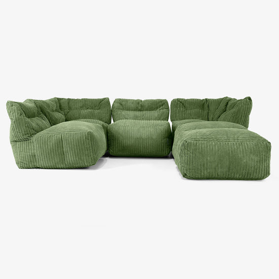 4-personers Modulsofa med Chaiselong - Klassisk Jernbanefløjl Skovgrøn 03