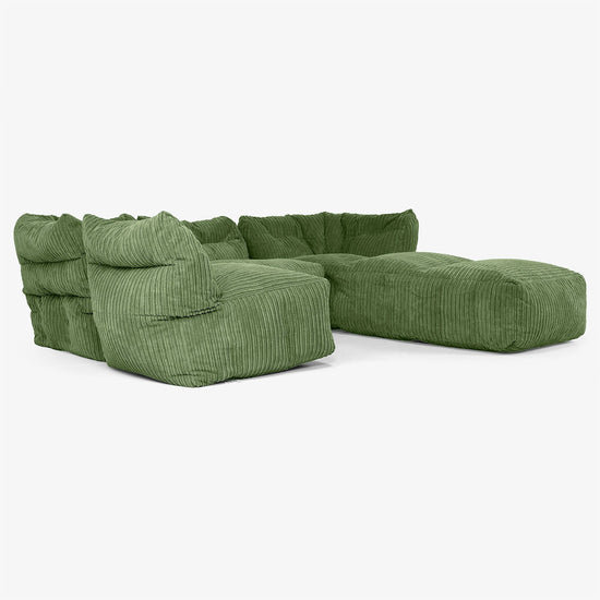 4-personers Modulsofa med Chaiselong - Klassisk Jernbanefløjl Skovgrøn 04