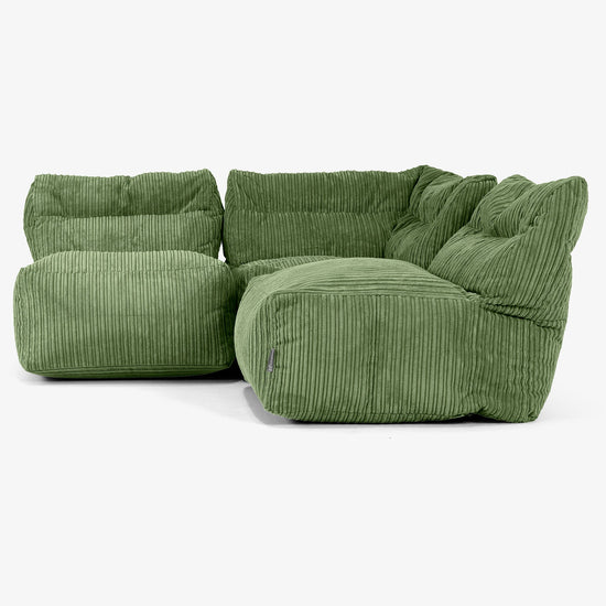 3-personers Modulsofa uden Armlæn - Klassisk Jernbanefløjl Skovgrøn 02