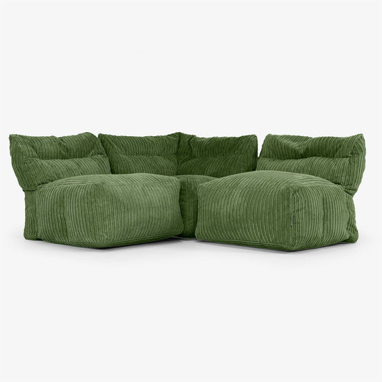 3-personers Modulsofa uden Armlæn - Klassisk Jernbanefløjl Skovgrøn 01