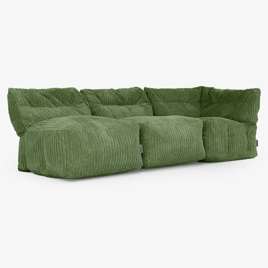 3-personers Modulsofa uden Armlæn - Klassisk Jernbanefløjl Skovgrøn 03