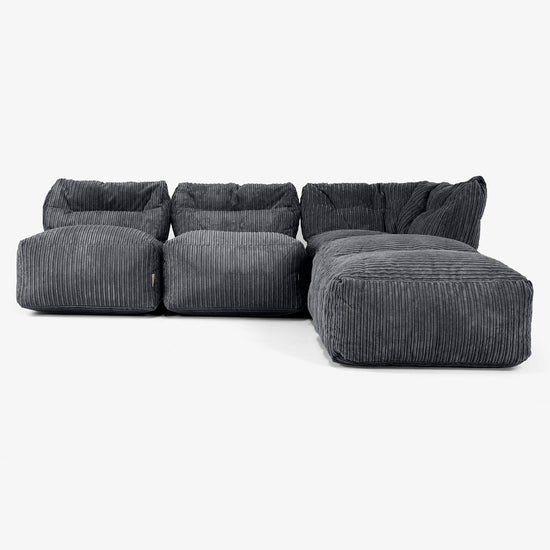 3-personers Modulsofa med Chaiselong, uden Armlæn - Klassisk Jernbanefløjl Sort 01
