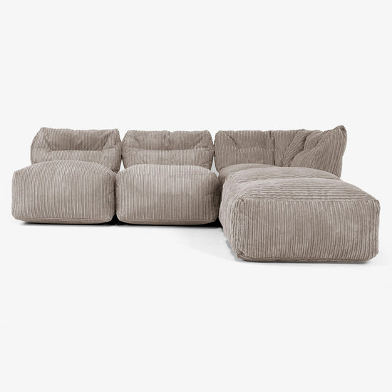 3-personers Modulsofa med Chaiselong, uden Armlæn - Klassisk Jernbanefløjl Duegrå 01