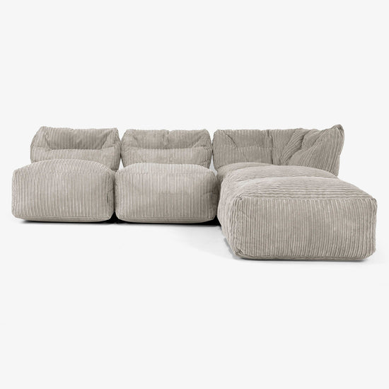 3-personers Modulsofa med Chaiselong, uden Armlæn - Klassisk Jernbanefløjl Mink 01