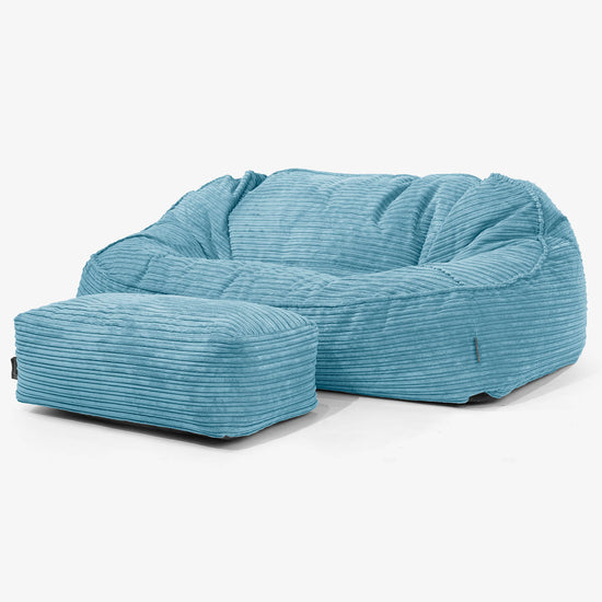 Sloucher Oversized Sækkesofa - Klassisk Jernbanefløjl Turkis Blå 02