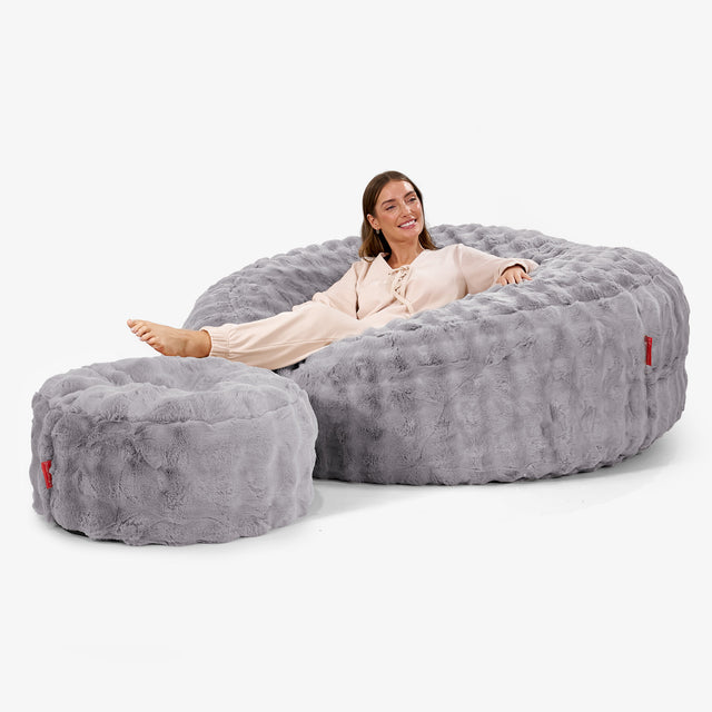 Kæmpe Sækkestol Sofa XXL 'Mega Mammut' - Imiteret Pels Bubble Grå
