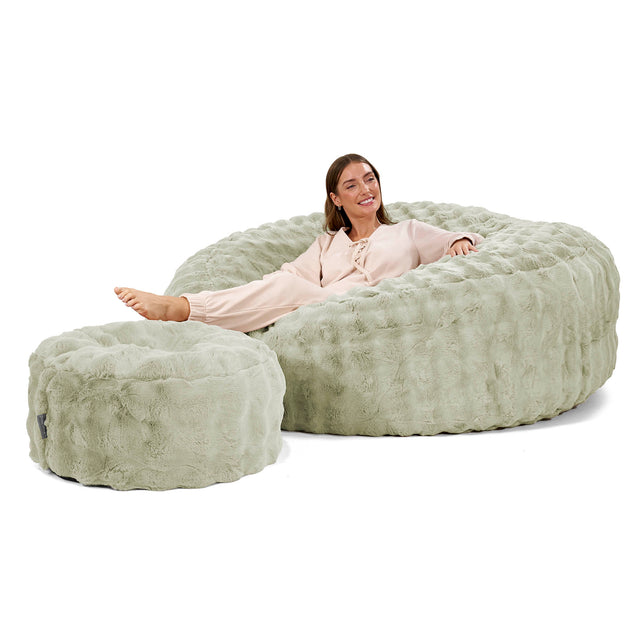 Kæmpe Sækkestol Sofa XXL 'Mega Mammut' - Imiteret Pels Bubble Salviegrøn