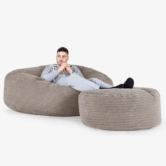 Kæmpe Sækkestol Sofa XXL 'Mega Mammut' - Klassisk Jernbanefløjl Duegrå 02