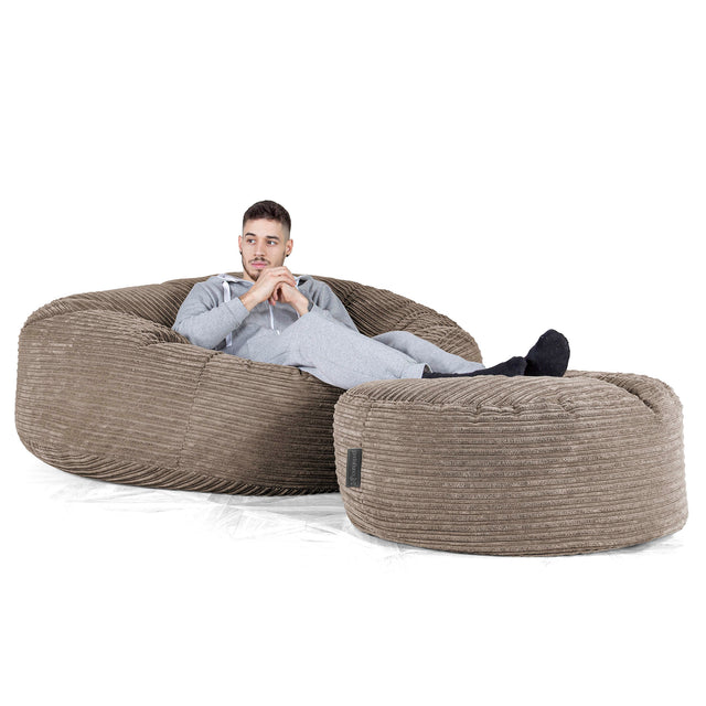 Kæmpe Sækkestol Sofa XXL 'Mega Mammut' - Klassisk Jernbanefløjl Duegrå 02