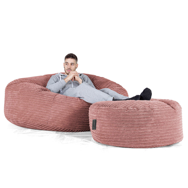 Kæmpe Sækkestol Sofa XXL 'Mega Mammut' - Klassisk Jernbanefløjl Fersken 02