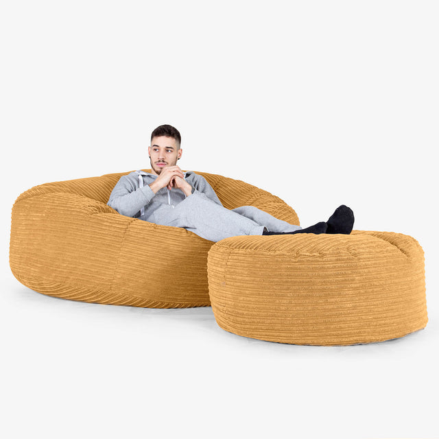 Kæmpe Sækkestol Sofa XXL 'Mega Mammut' - Klassisk Jernbanefløjl Gylden Honning 02