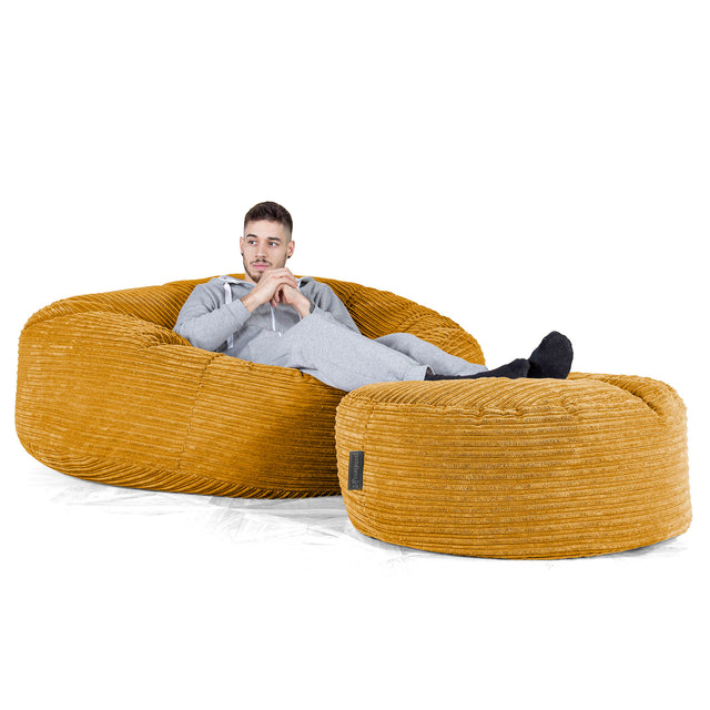 Kæmpe Sækkestol Sofa XXL 'Mega Mammut' - Klassisk Jernbanefløjl Gylden Honning 02
