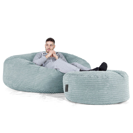 Kæmpe Sækkestol Sofa XXL 'Mega Mammut' - Klassisk Jernbanefløjl Mintgrøn 02