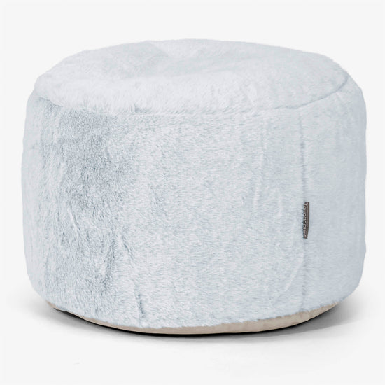 Lille Rund Fodskammel - Imiteret Kaninpels Støvet Blå 01