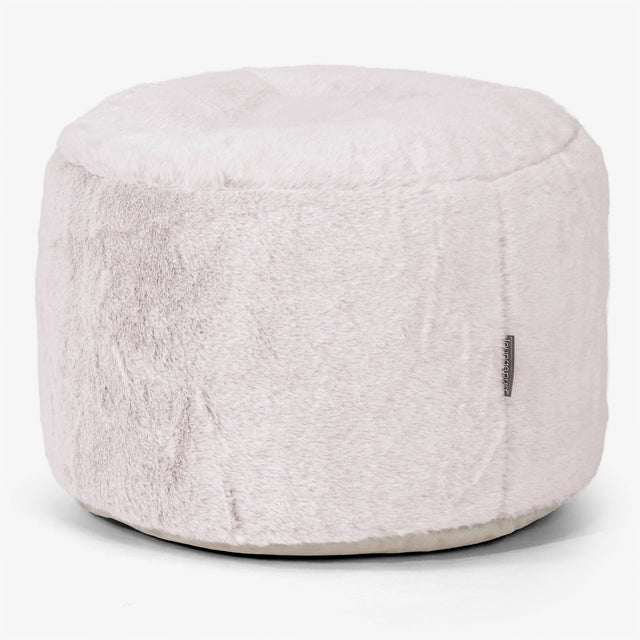 Lille Rund Fodskammel - Imiteret Kaninpels Støvet Lyserød 01