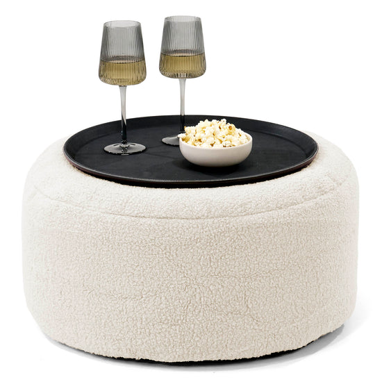 Ottoman Puf med Bakke - Boucle Elfenben - 01