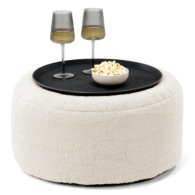 Ottoman Puf med Bakke - Boucle Elfenben - 01