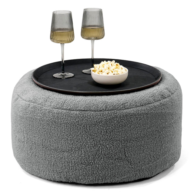 Ottoman Puf med Bakke - Boucle Grå - 01