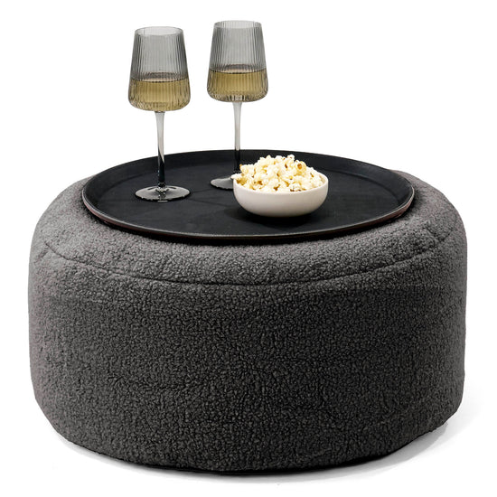 Ottoman Puf med Bakke - Boucle Grafit Grå - 01