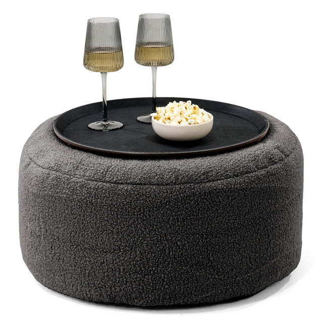 Ottoman Puf med Bakke - Boucle Grafit Grå - 01