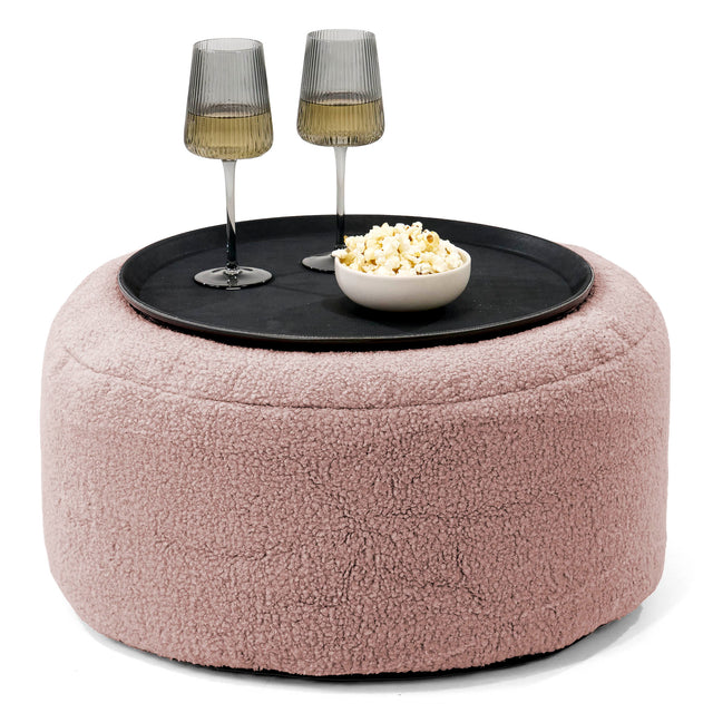 Ottoman Puf med Bakke - Boucle Lyserød - 01