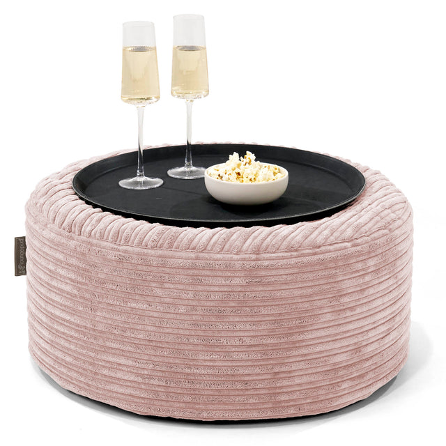 Ottoman Puf med Bakke - Klassisk Jernbanefløjl Blush Lyserød - 01