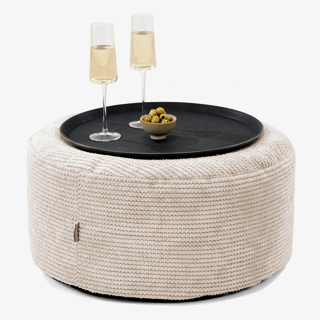 Ottoman Puf med Bakke - Pom Pom Cremefarvet - 01
