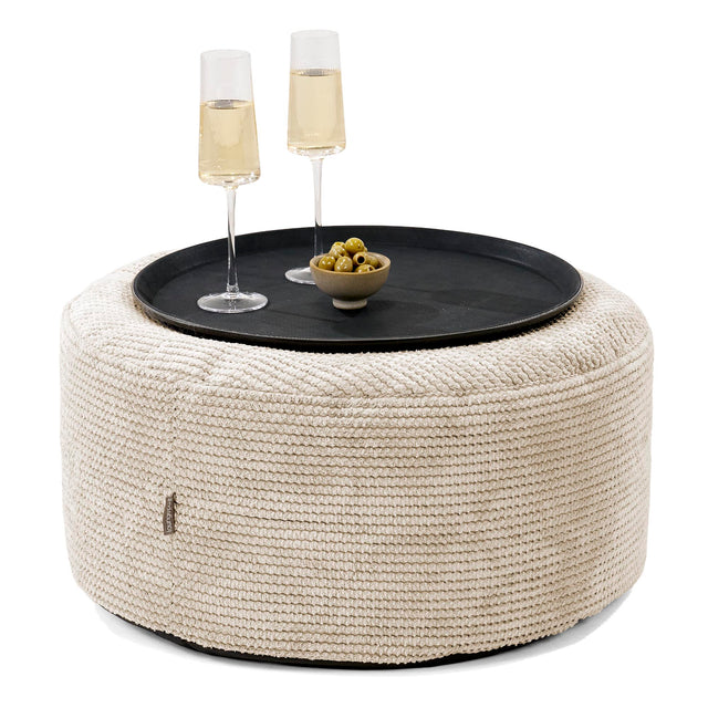Ottoman Puf med Bakke - Pom Pom Cremefarvet - 01