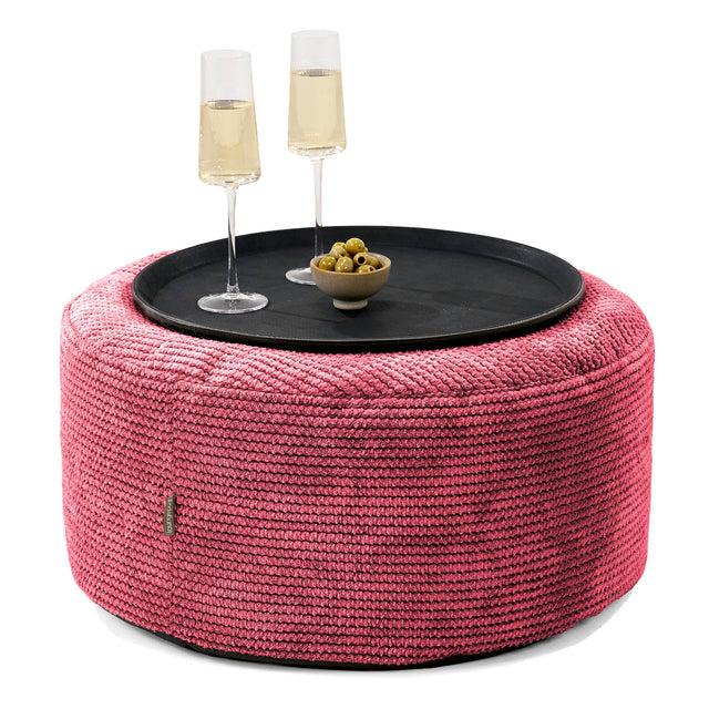 Ottoman Puf med Bakke - Pom Pom Pastelrød - 01