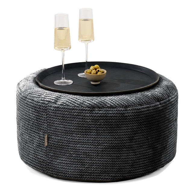 Ottoman Puf med Bakke - Pom Pom Sort - 01