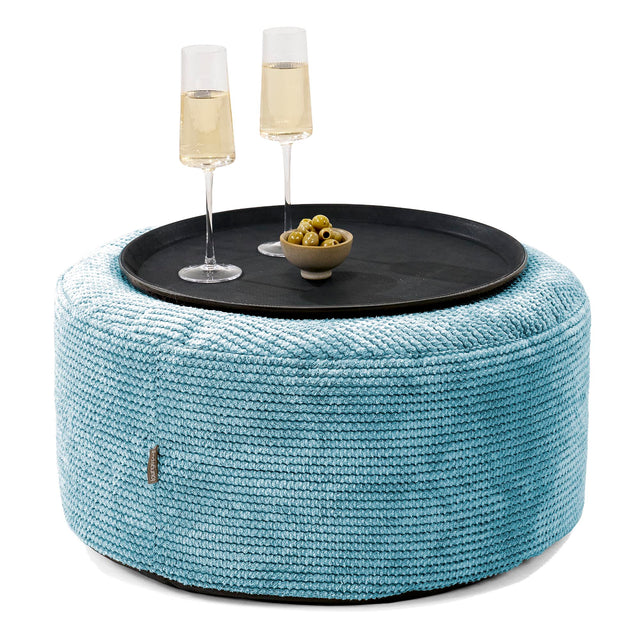 Ottoman Puf med Bakke - Pom Pom Turkis Blå - 01