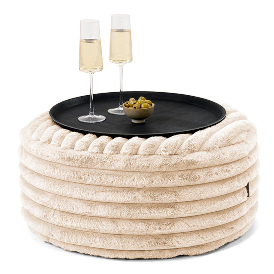 Ottoman Puf med Bakke - Ultraplysfløjl Cremefarvet - 01