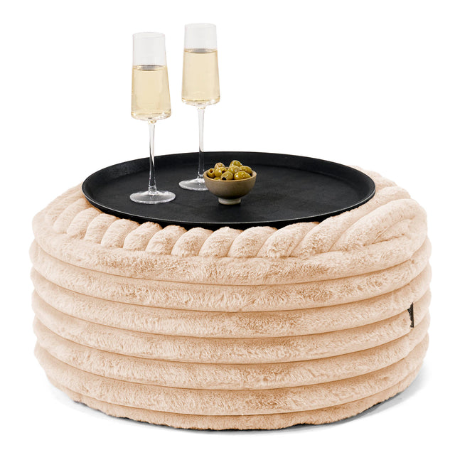 Ottoman Puf med Bakke - Ultraplysfløjl Fersken - 01