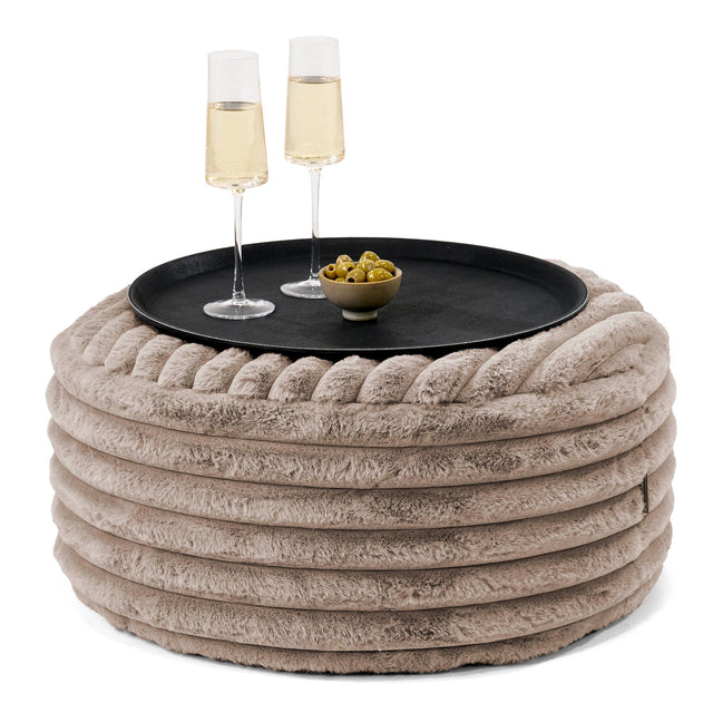 Ottoman Puf med Bakke - Ultraplysfløjl Mink - 01
