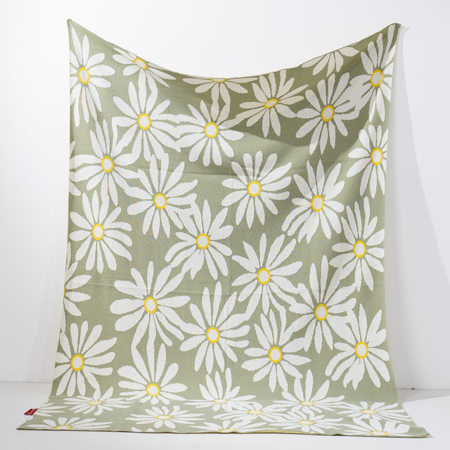 Plaid / Tæppe - Strikket Blomstret Mynte 01